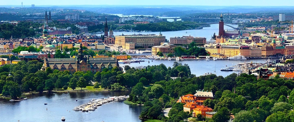 Urban panorama of Stockholm, Sweden, a European capital at the forefront of sustainability, design and innovation, ideal for international students.